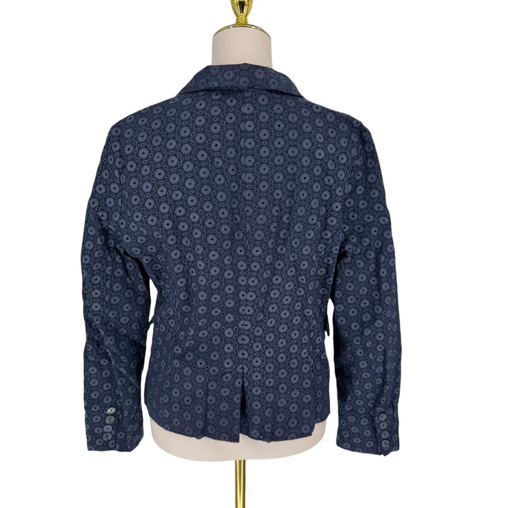 Cynthia Rowley Eyelet Blazer L Blue Cotton Floral Cutout Jacket Pocket Cottage - Picture 8 of 10